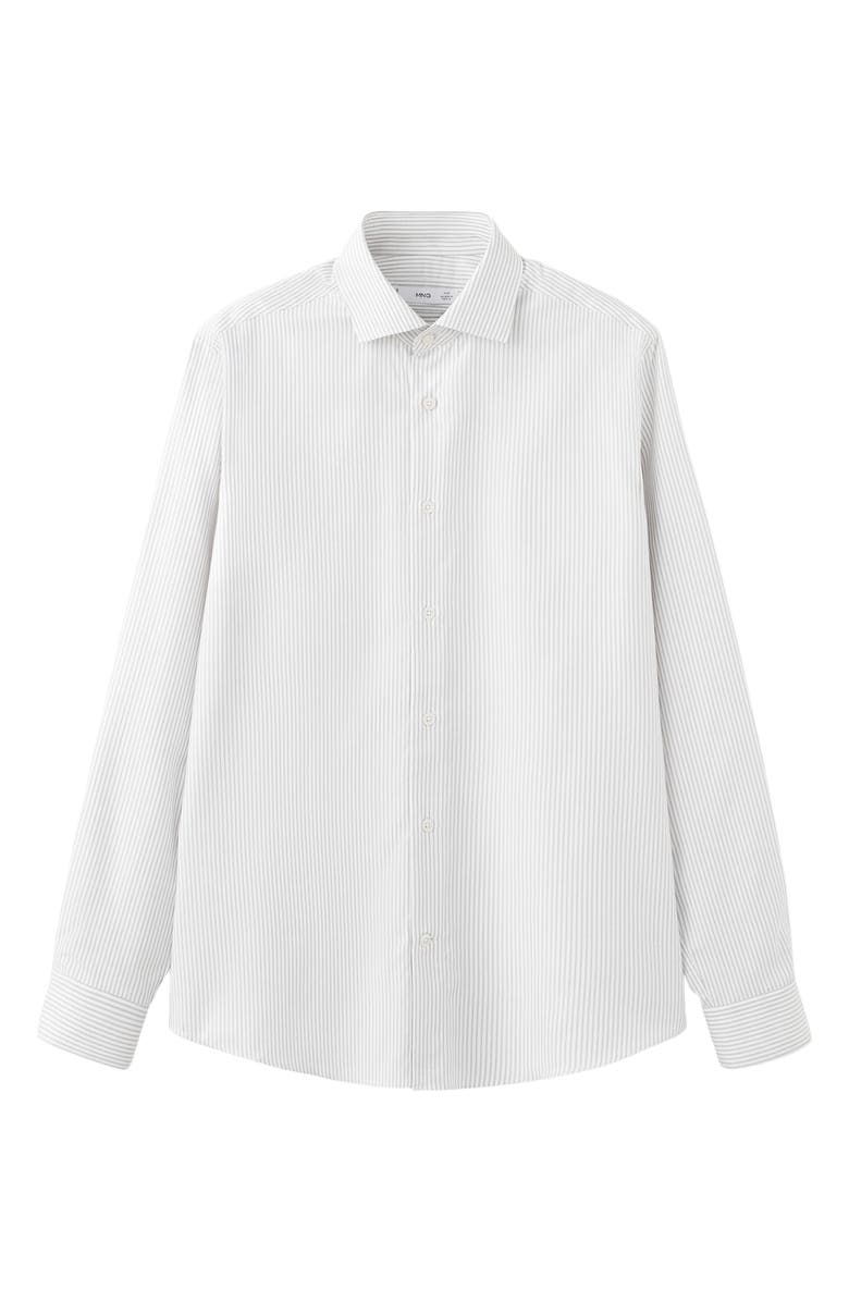 MANGO Slim Fit Stripe Cotton Button-Up Shirt, Alternate, color, Light Heather Grey