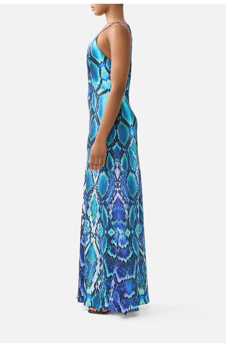 Camilla V Neck Full Length Bias Slip Dress, Alternate, color, The Sapphire Serpent