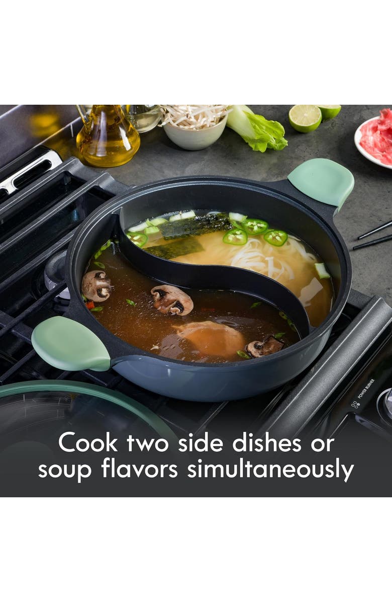 Kenmore Theodore 6.5 Quart Nonstick Cast Aluminum Divided Hot Pot Pan with Lid, Alternate, color, Black