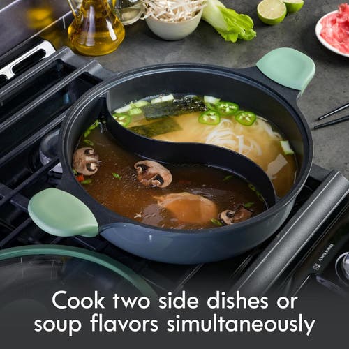 Kenmore Theodore 6.5 Quart Nonstick Cast Aluminum Divided Hot Pot Pan With Lid In Black