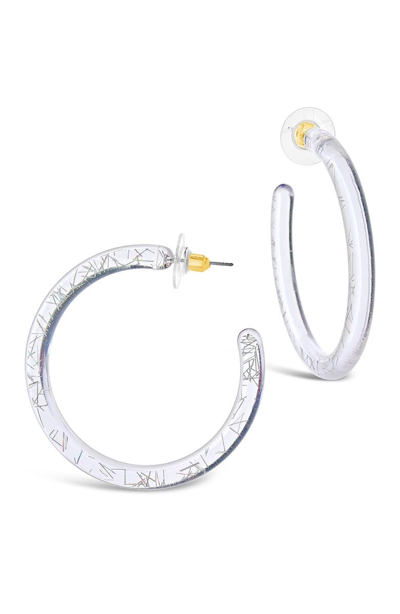 Sterling Forever Rainbow Glitter Lucite Round Hoop Earrings, Main, color, 