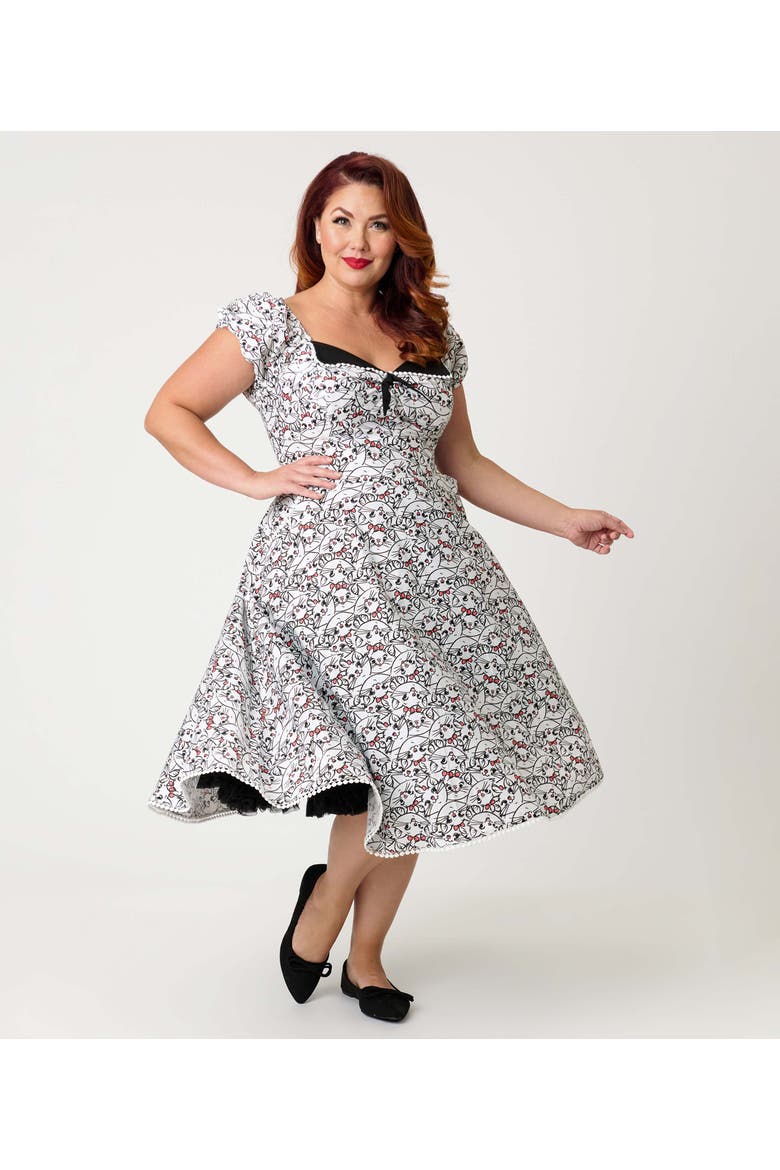 Plus Size 1950s Sweetheart Swing Dress, Main, color, White Cat Print