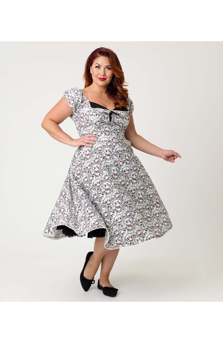 Unique Vintage Plus Size 1950s Sweetheart Swing Dress, Main, color, White Cat Print