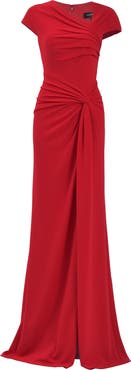 Tadashi Shoji Asymmetric Neck Cap Sleeve Crepe Gown