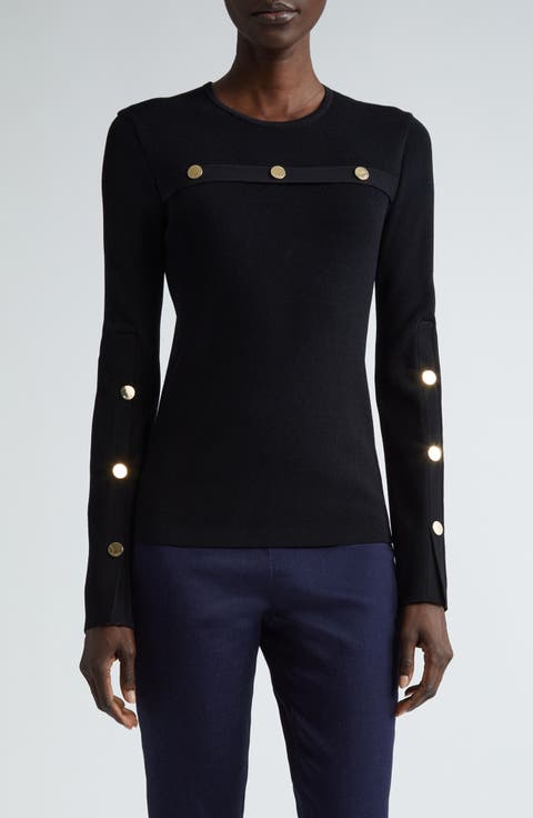 Medallion Trim Crewneck Sweater