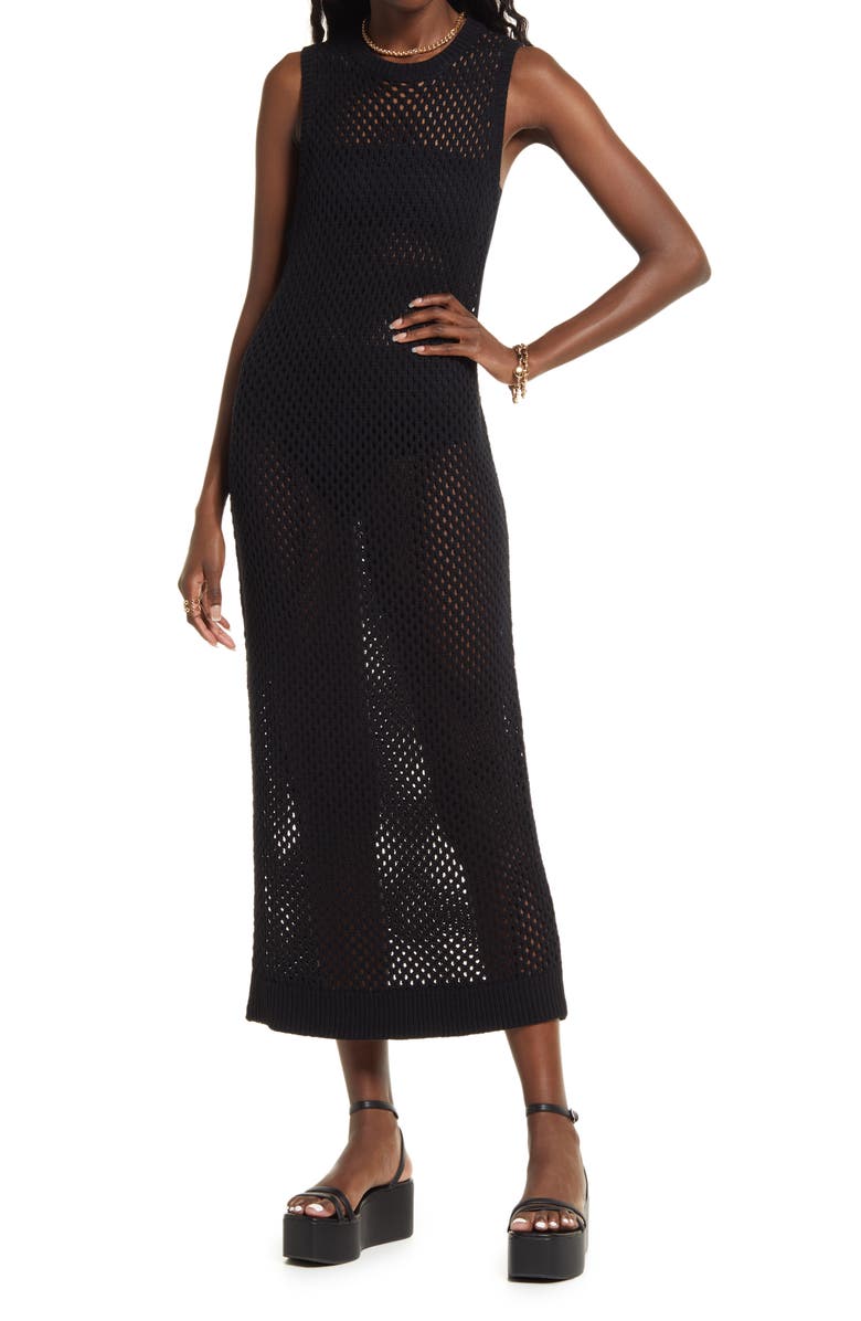 Open Edit Open Stitch Sleeveless Cotton Blend Sweater Dress, Main, color,