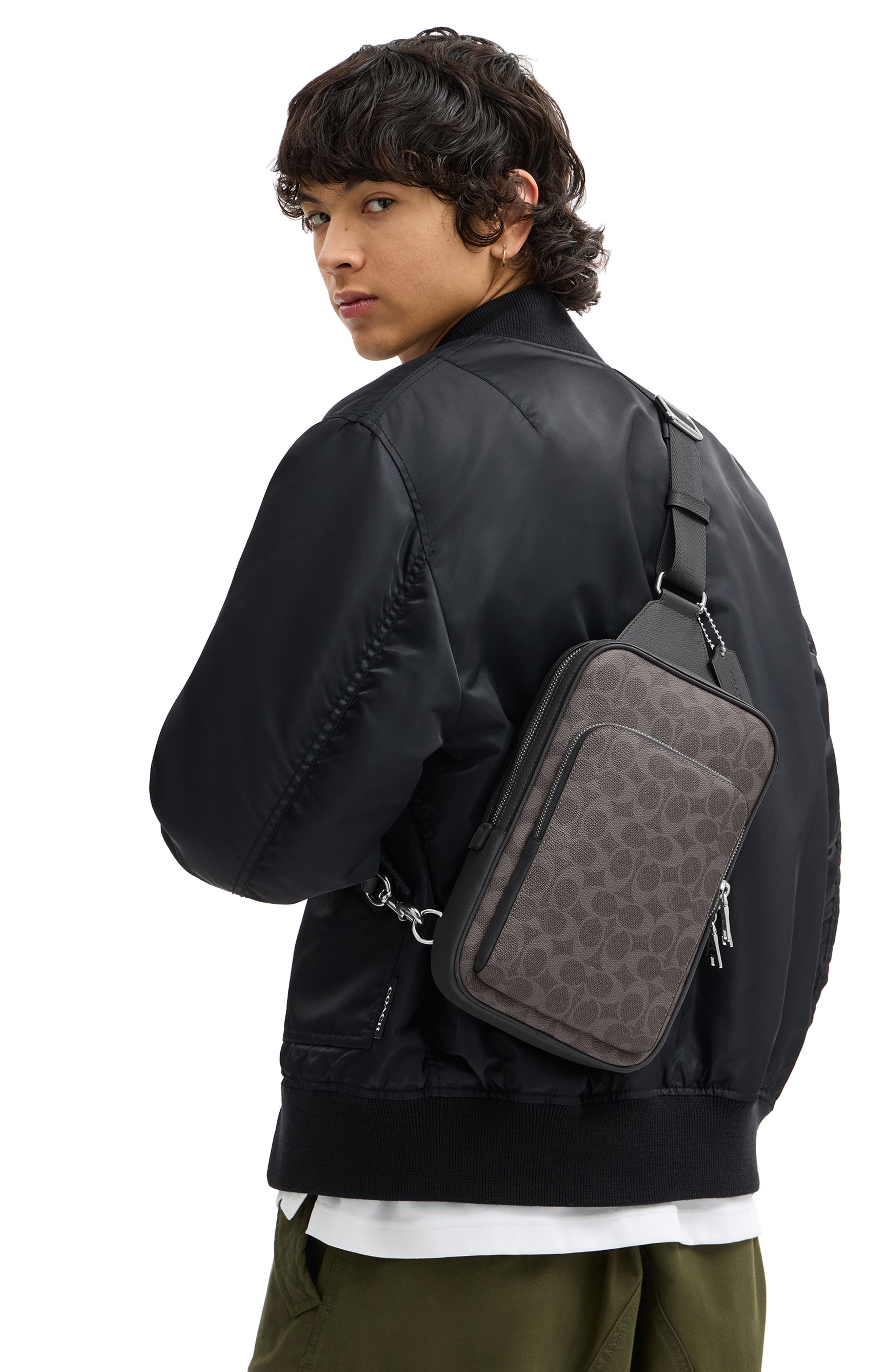 COACH Felix Signature Coated Canvas & Leather Sling Bag, Alternate, color, Grey Signature