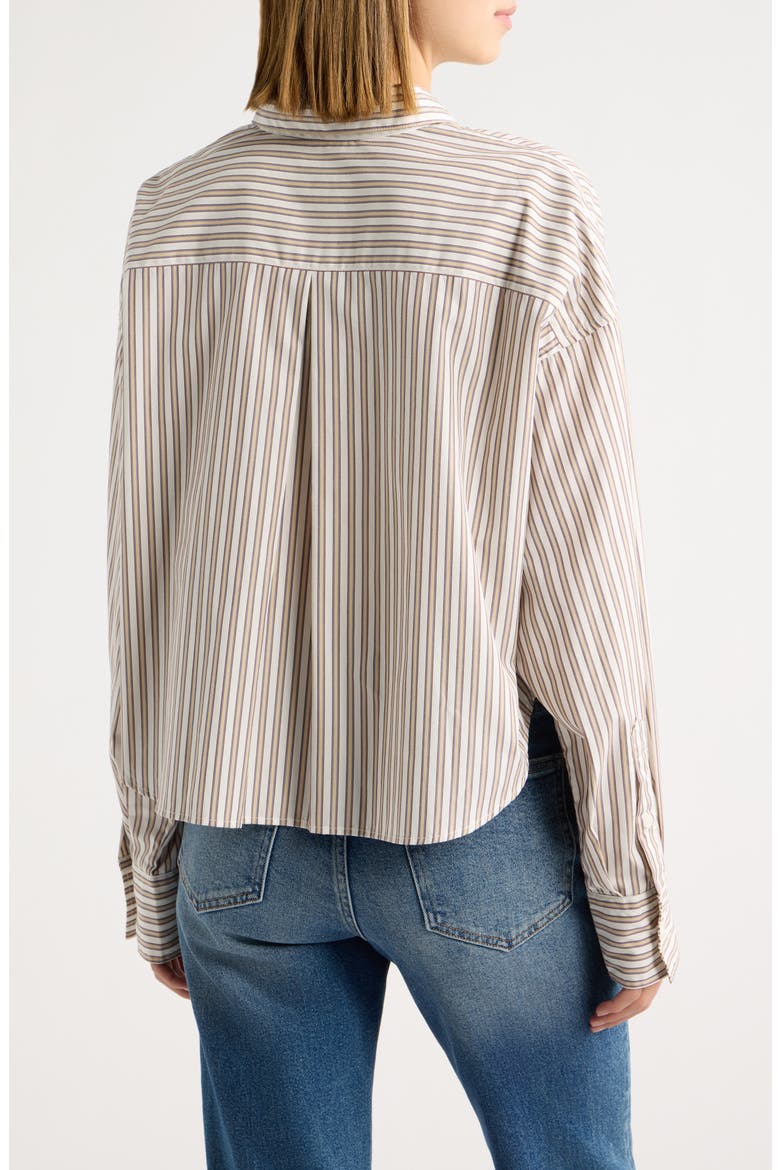 Marin Stripe Cotton Crop Button-Up Shirt, Alternate, color, TAN STRIPE