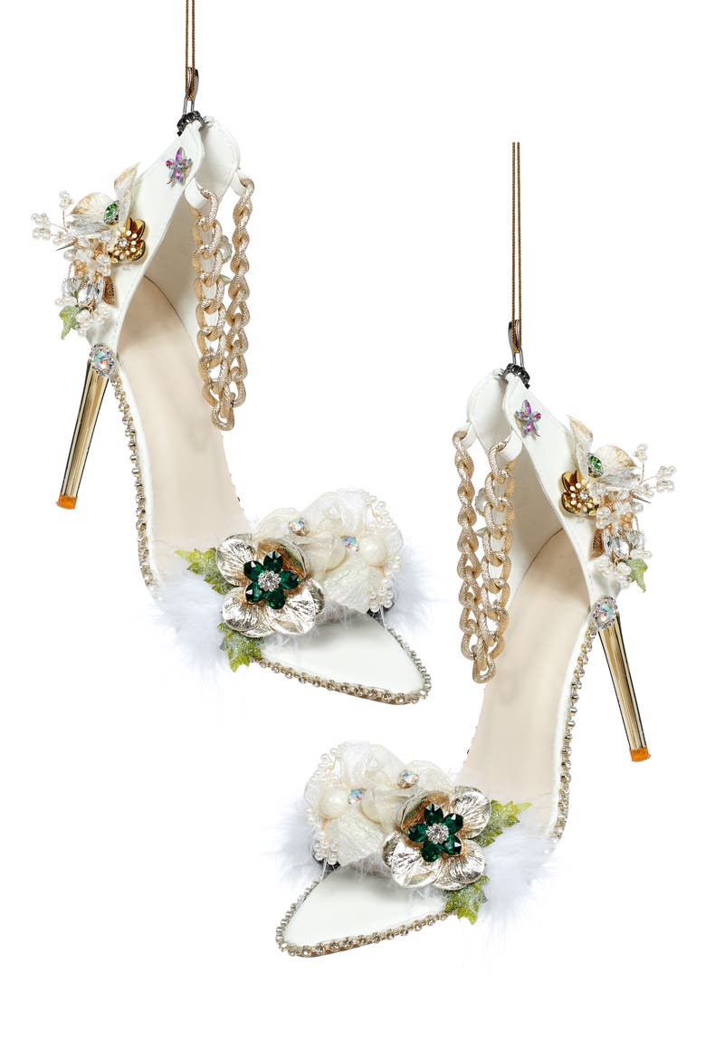 White Shoe with Gold Chain Ornarment, Set of 2, Main, color, White