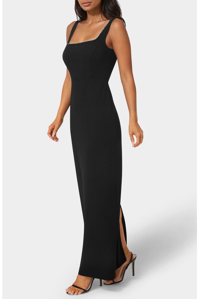 Rhinestone Trim Square Neck Maxi Dress, Alternate, color, BLACK