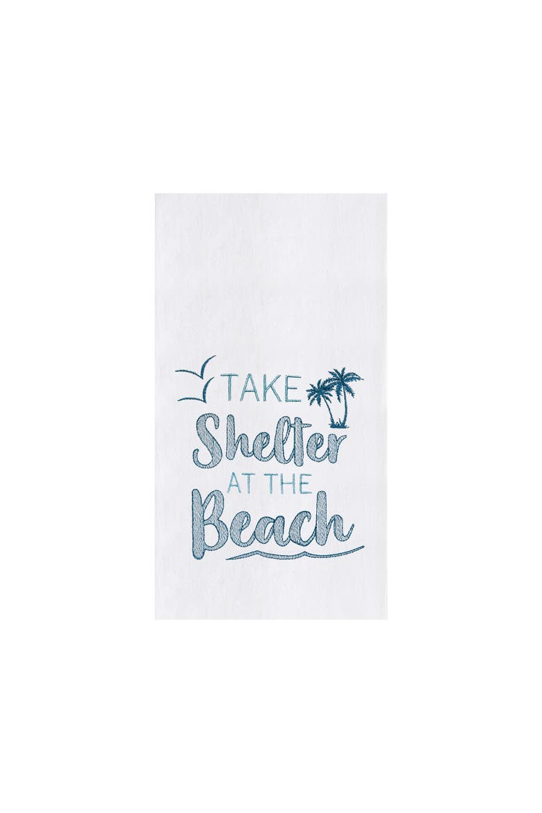 Take Shelter At The Beach Flour Sack Kitchen Dishtowel, Main, color, Blue
