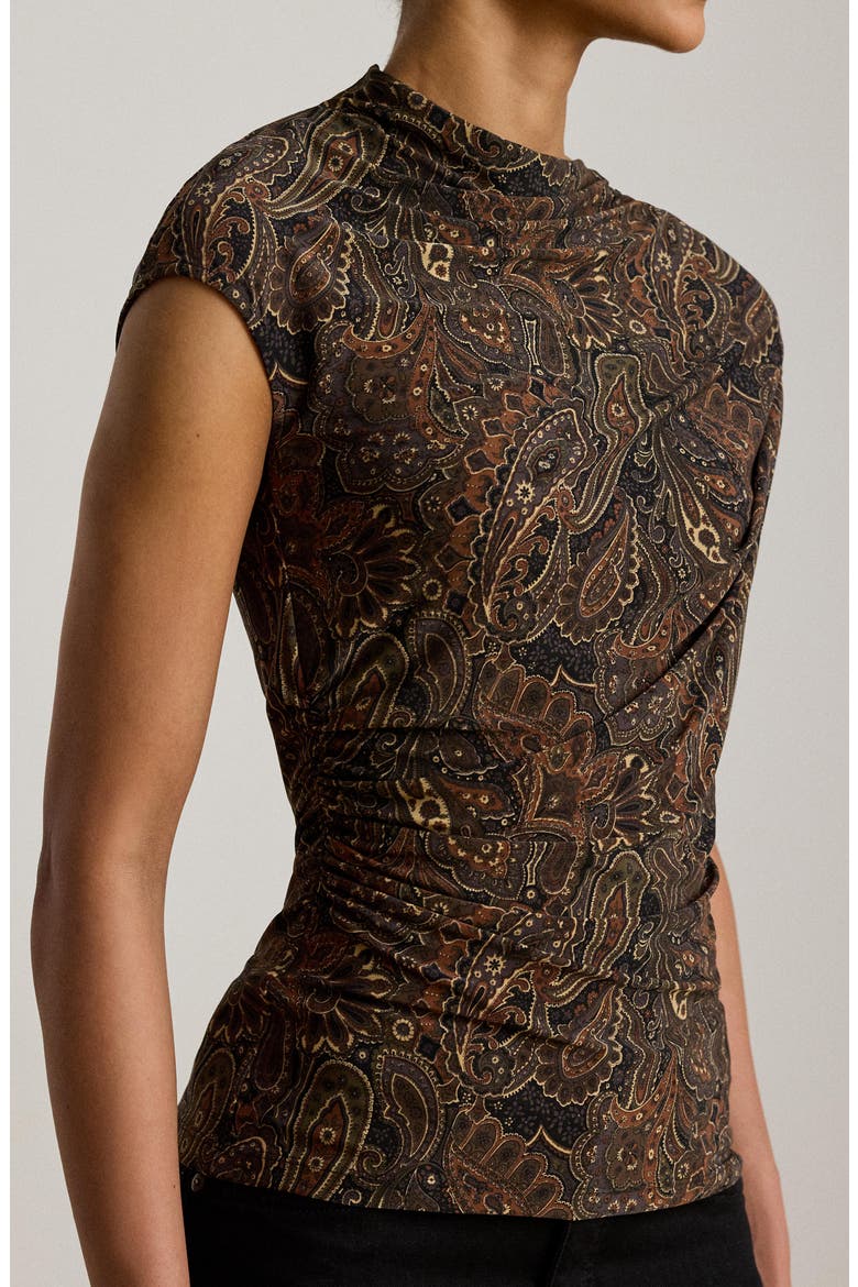 Paisley Shirred Jersey Top, Alternate, color, BLACK/ MULTI