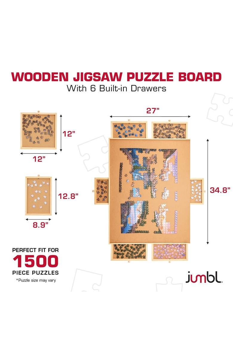 1500-Piece Wooden Puzzle Board with Drawers, Lazy Susan & Cover, Rotating Table, Alternate, color, Beige