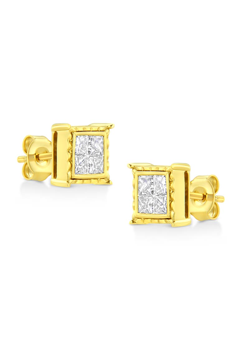 14K Yellow Gold 1.0 Ct Invisible Princess Composite 8 Stone Stud Earrings, Alternate, color, Yellow