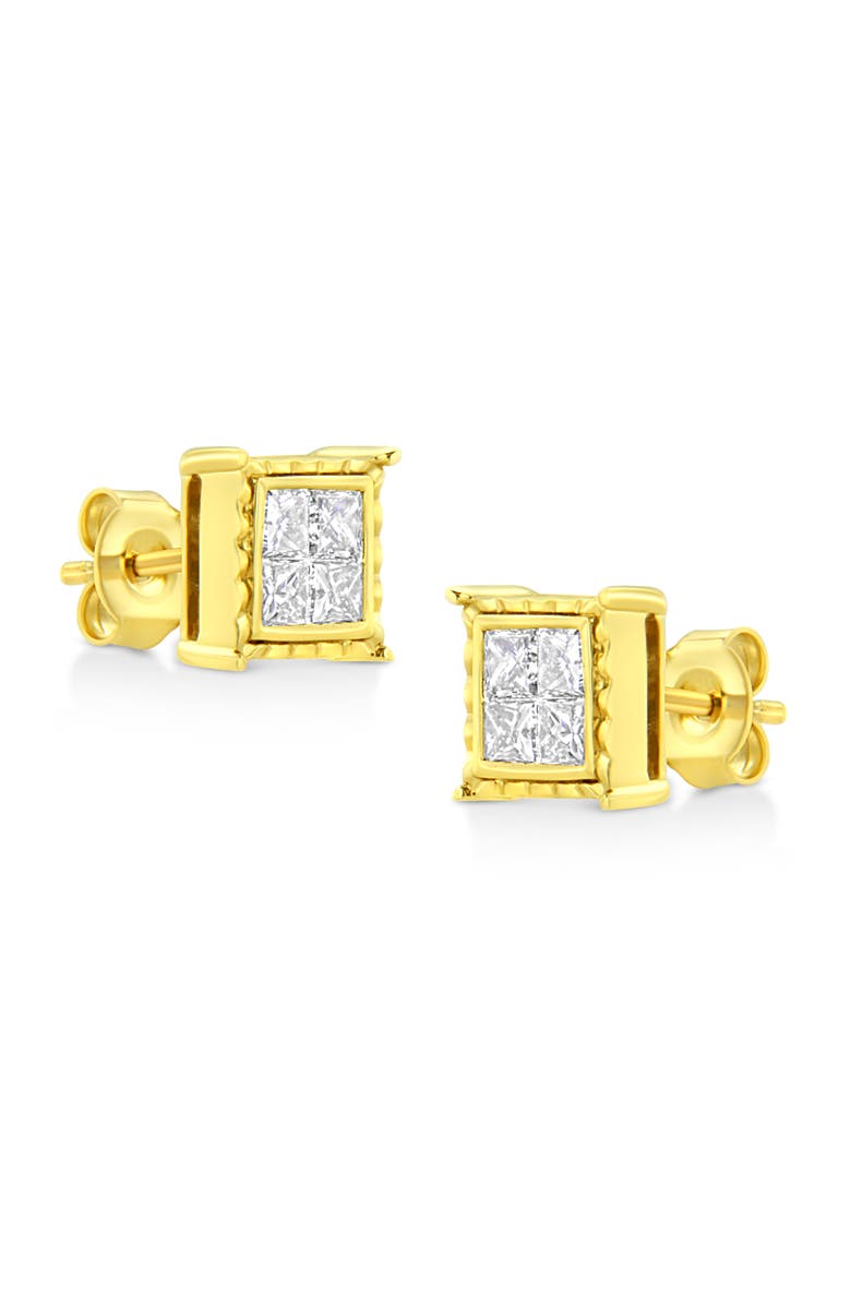 Haus of Brilliance 14K Yellow Gold 1.0 Ct Invisible Princess Composite 8 Stone Stud Earrings, Alternate, color, Yellow