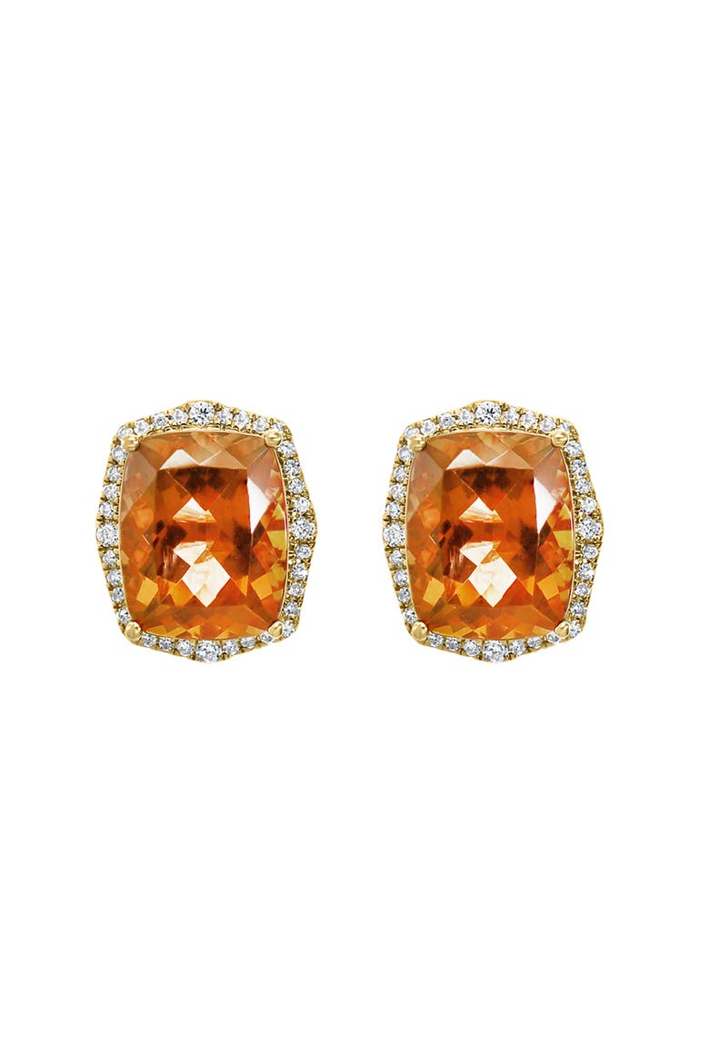 14K Yellow Gold Cushion Cut Citrine Halo Stud Earrings, Main, color, 14K Gold