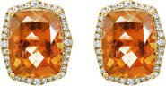 EFFY 14K Yellow Gold Cushion Cut Citrine Halo Stud Earrings