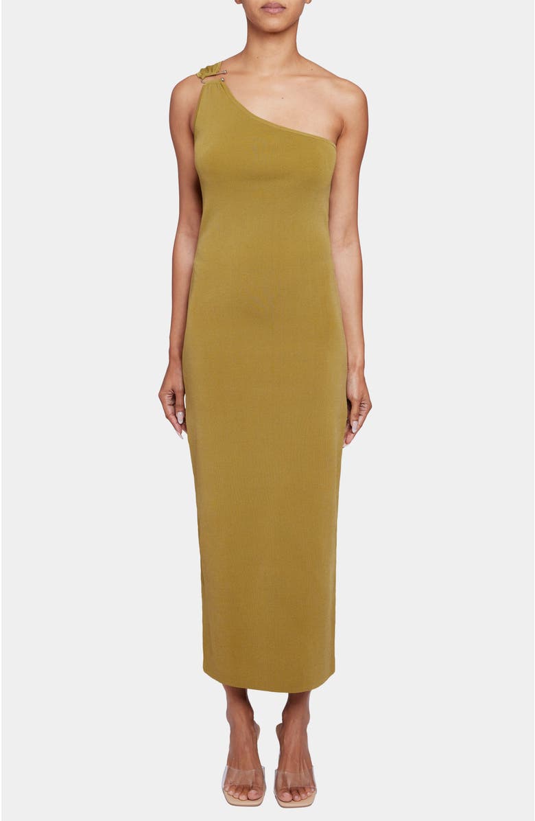 Santorelli AZALEA Sleeveless One-Shoulder Bodycon Midi Knit Dress, Main, color, Chamomile
