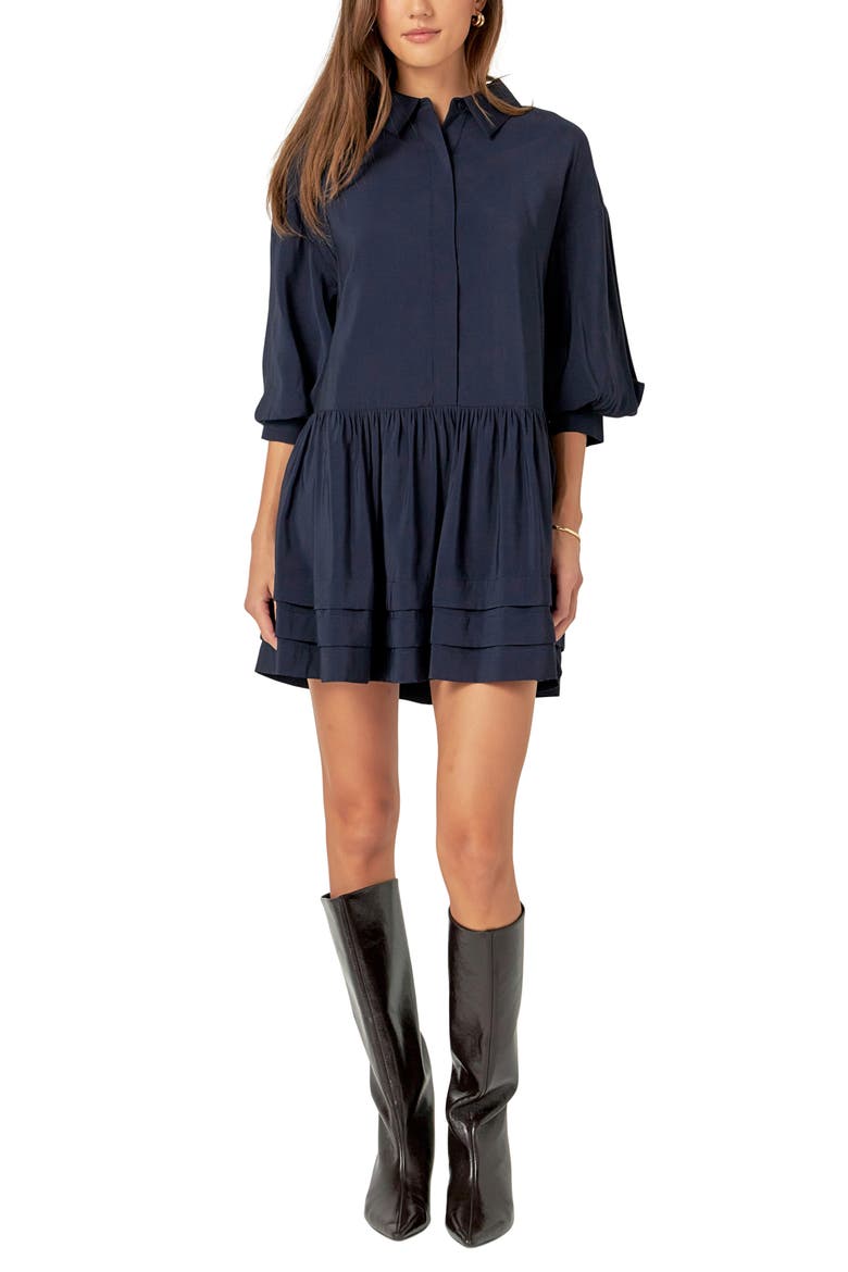 Balloon Sleeve Drop Waist Shirtdress, Main, color, NAVY