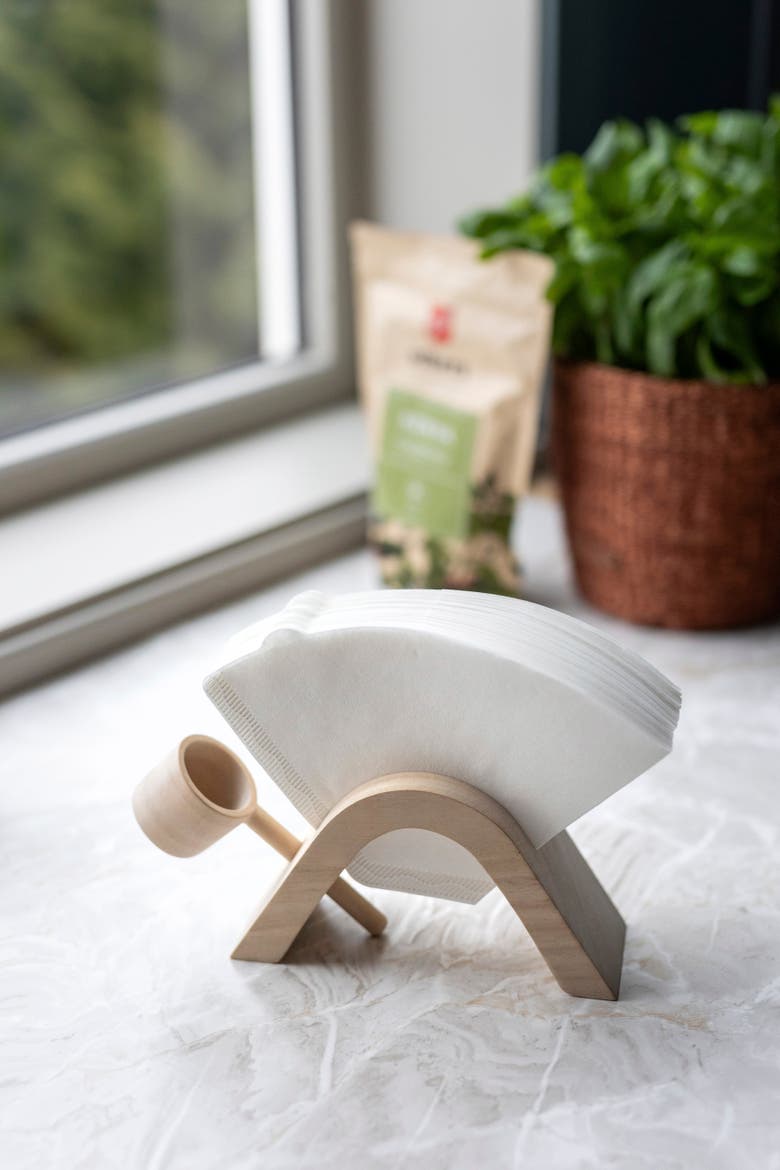Wooden Coffee Filter Holder and Spoon, Alternate, color, Natural