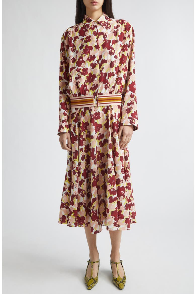 Secret Bouquet Print Silk Crêpe de Chine Shirt Jacket, Alternate, color, SBW01 LILI WHITE