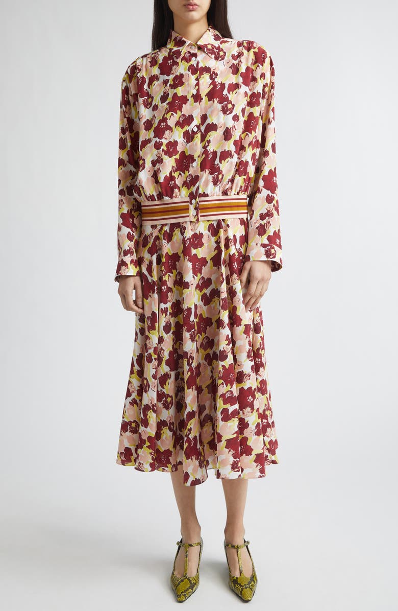 Marni Secret Bouquet Print Silk Crêpe de Chine Shirt Jacket, Alternate, color, Sbw01 Lili White