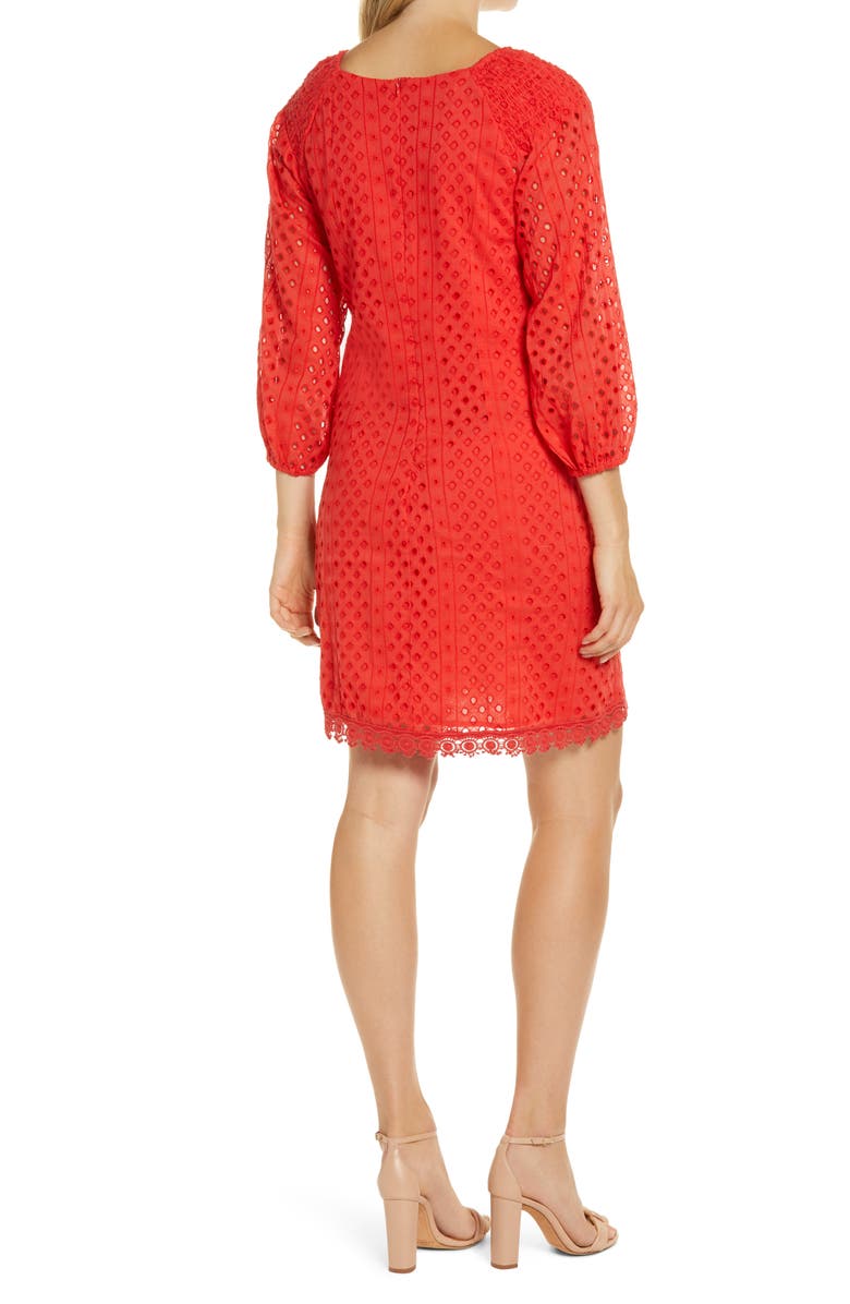 Vince Camuto Long Sleeve Eyelet Poplin Shift Dress, Alternate, color, 