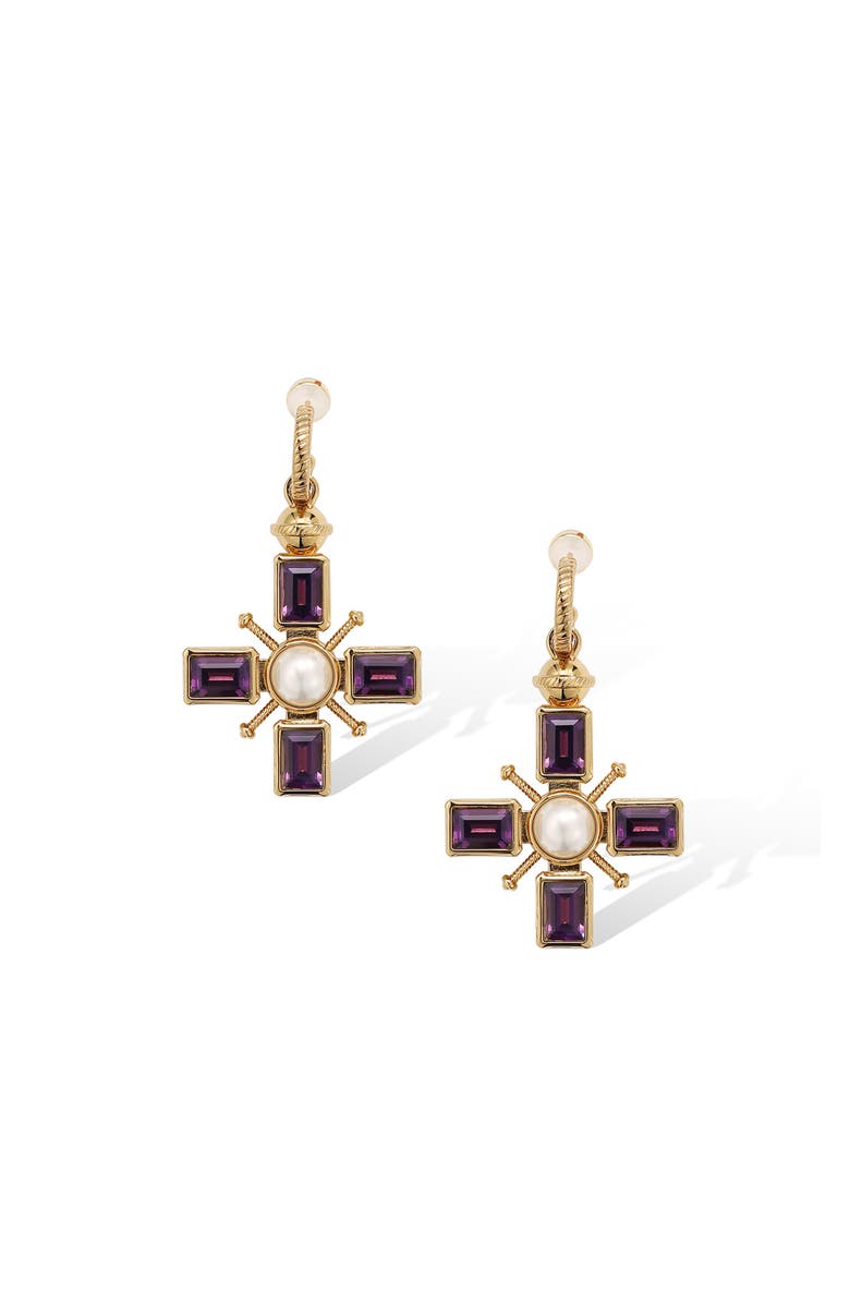 RC RETRO CHIC Byzantine Cross Earrings, Main, color, Purple & Gold & White