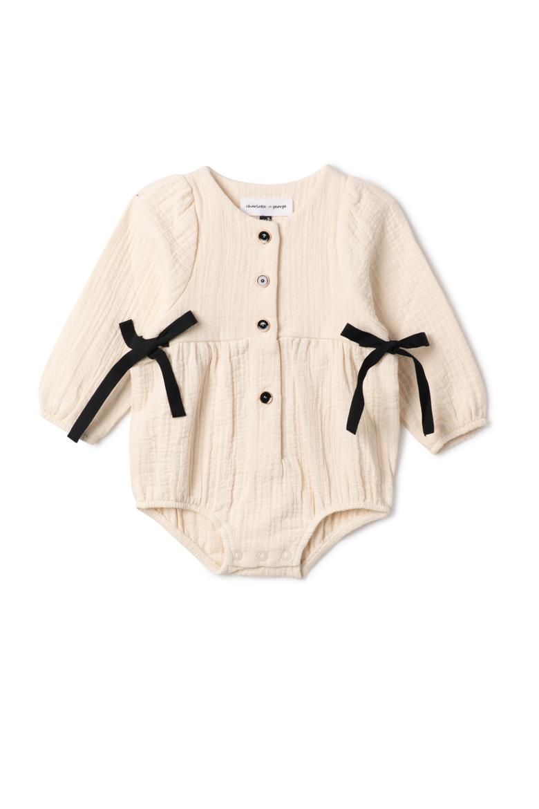 Woven Ribbon Bubble Romper, Main, color, Off White