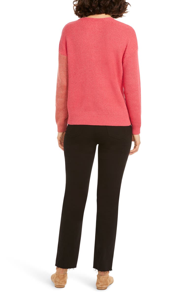 NIC+ZOE Colorblock V-Neck Rib Sweater, Alternate, color, Pink Multi