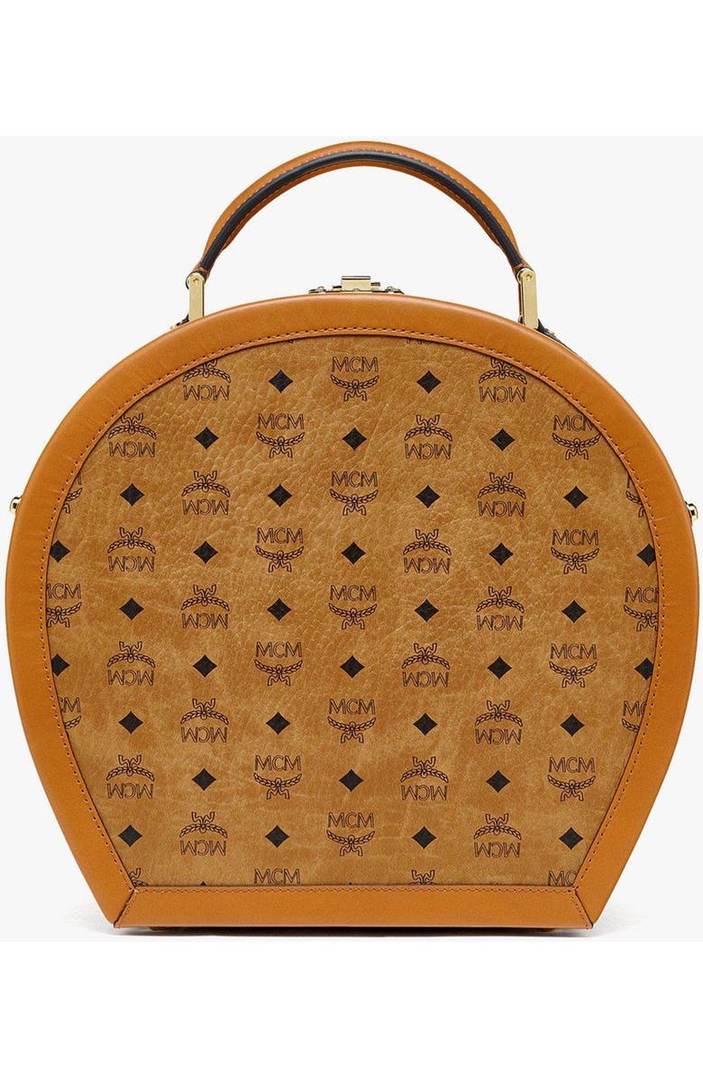 MCM Hat Box in Visetos, Main, color, Cognac