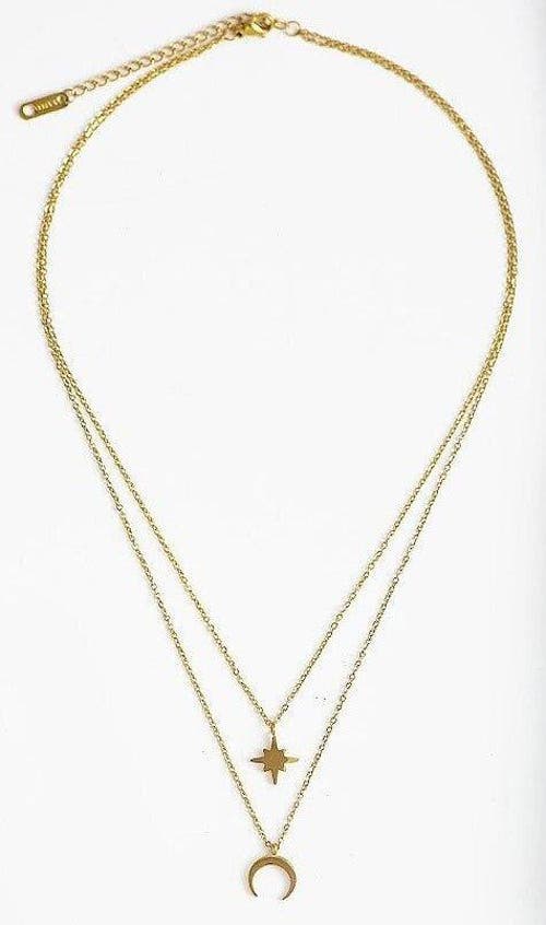 Hollywood Sensation Moon And Star Layered Necklace In Gold