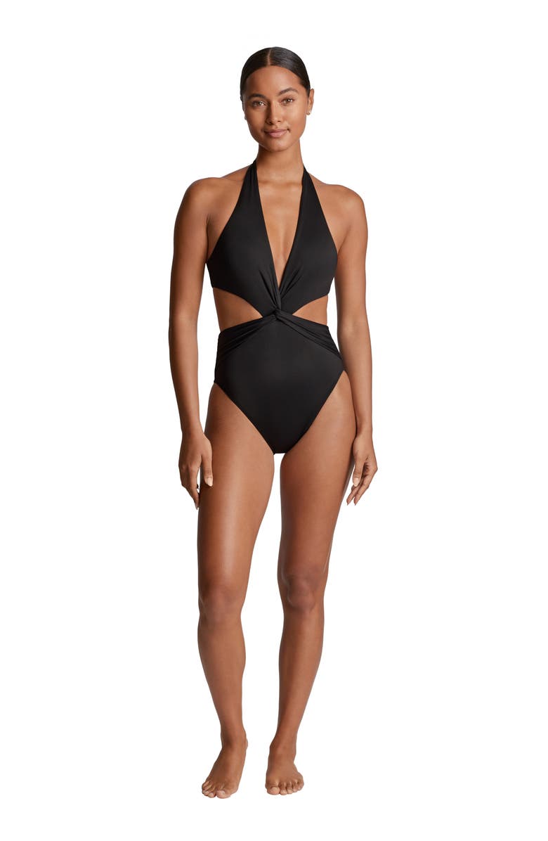 Lauren Ralph Lauren Cutout Twist One-Piece Halter Swimsuit, Alternate, color, Black