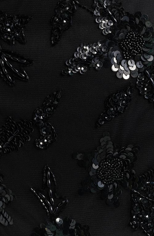 Pisarro Nights Embellished Illusion Sleeve Cocktail Dress In Black