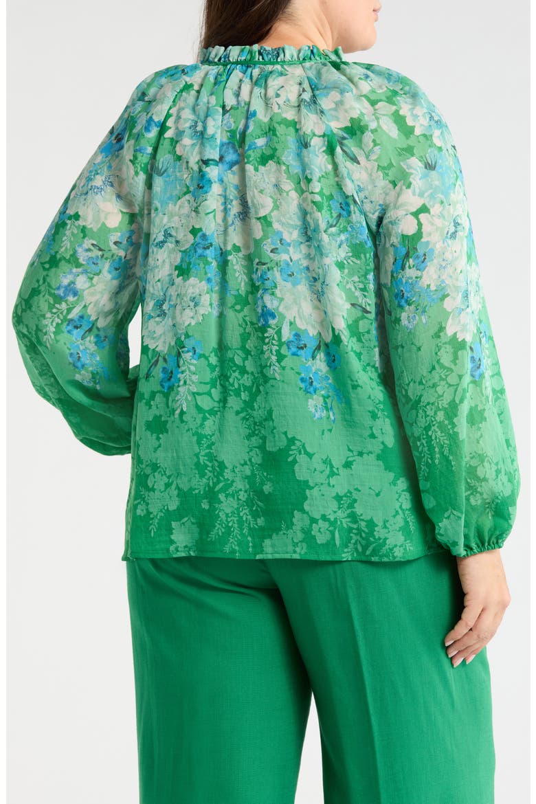 Floral Print Tie Neck Top, Alternate, color, GREEN BLUE