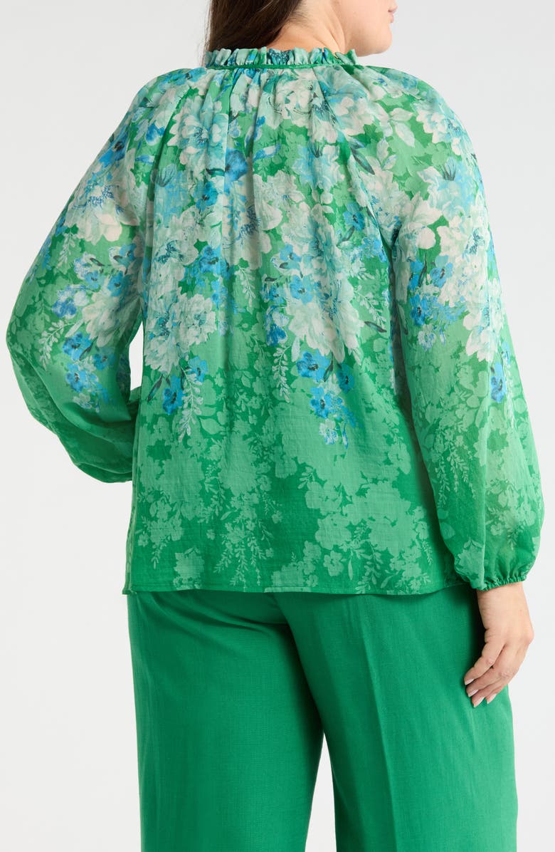 Tahari ASL Floral Print Tie Neck Top, Alternate, color, Green Blue