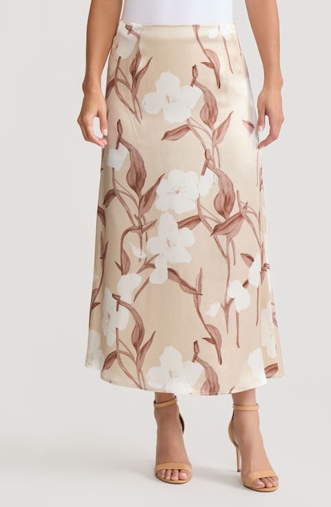 Flared Floral Print Silk Maxi Skirt