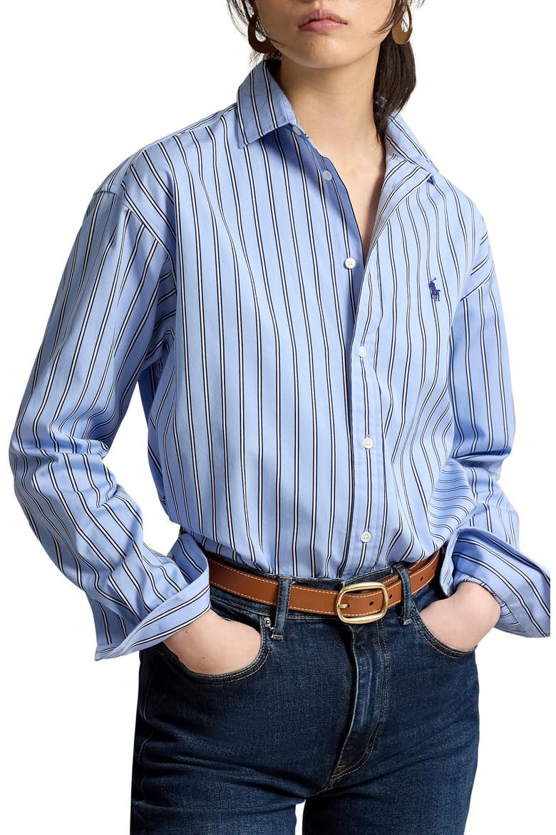 Relaxed Fit Striped Cotton Shirt, Main, color, 2062 LT BLUE-WHITE MUL
