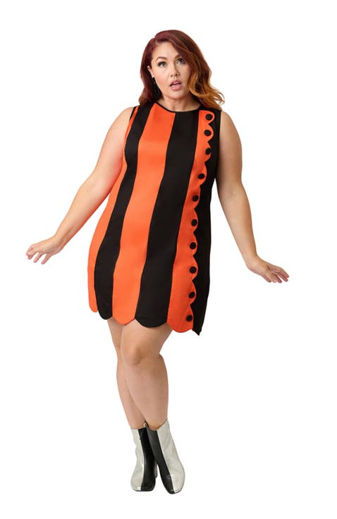 Plus Size Stripe Scallop Mini Dress
