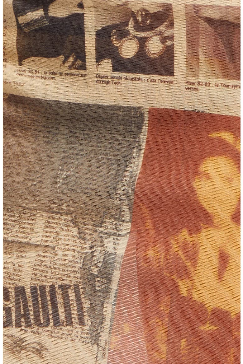 Newspaper Print Mesh Miniskirt, Alternate, color, ECRU/ LIGHT GREY/ RED