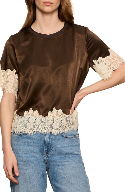 One of a Kind Satin & Lace Top