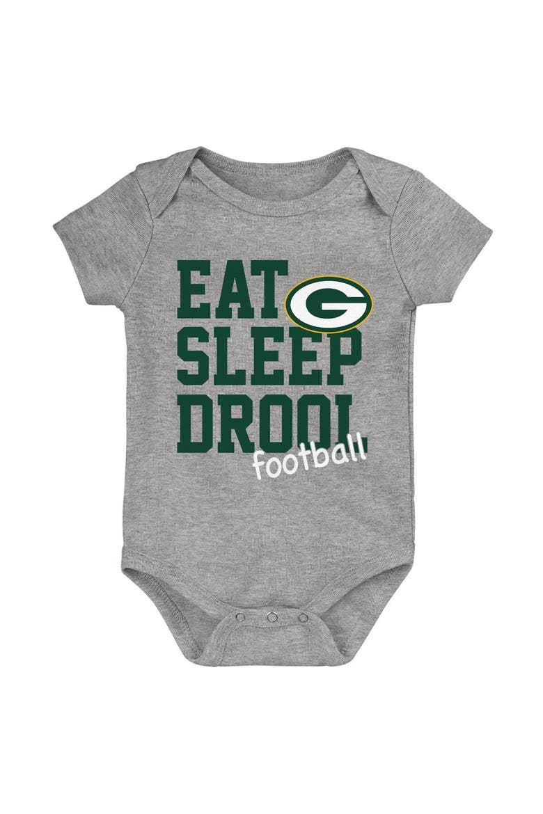 Newborn & Infant Green/Gold/Heather Gray Green Bay Packers Three-Pack Eat, Sleep & Drool Retro Bodysuit Set, Alternate, color, Green