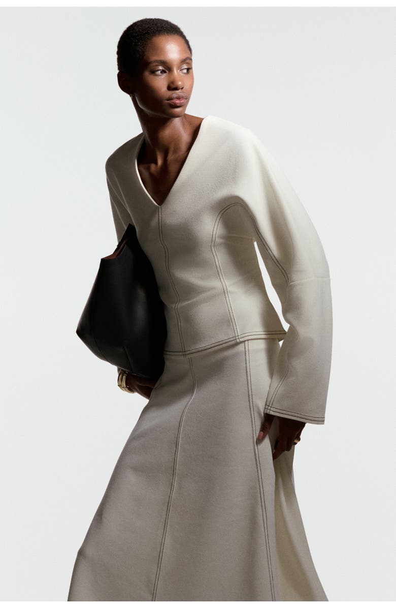 H&M V-neck Top, Alternate, color, Cream