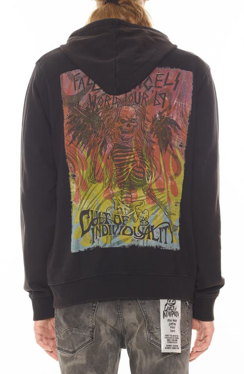 Cult Of Individuality Fallen Angel Cotton Graphic Zip-up Hoodie In Vintage Black