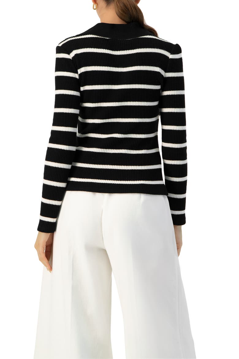 Knitted Striped Long Sleev Polo, Alternate, color, Black