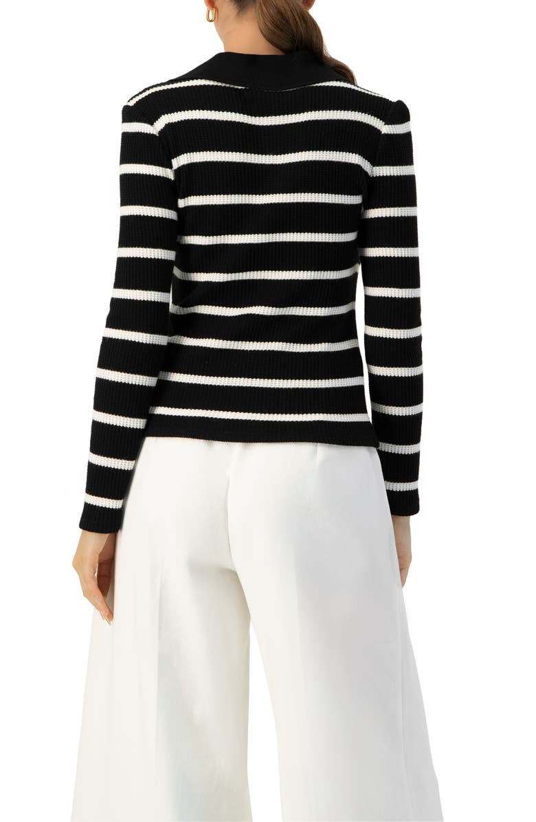 IVONNE Knitted Striped Long Sleev Polo, Alternate, color, Black