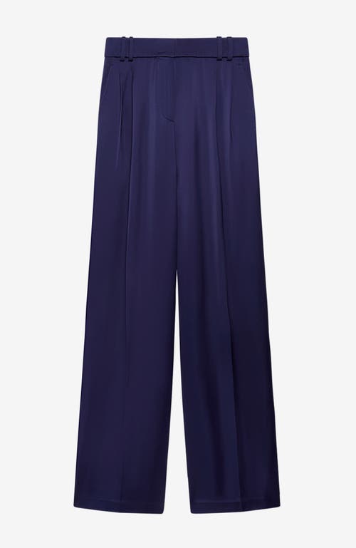Shop Another Tomorrow Satin Pleated Trouser In Indigo