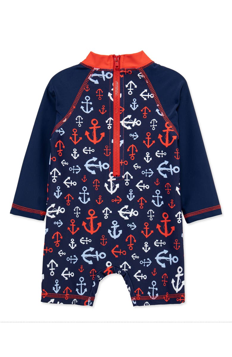 Little Me Long Sleeve UPF 50+ One-Piece Rashguard Swimsuit, Alternate, color, Blue