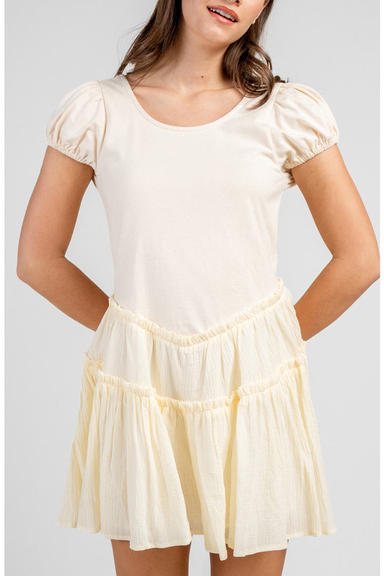 Mixed Media Drop Waist Minidress, Alternate, color, BEIGE