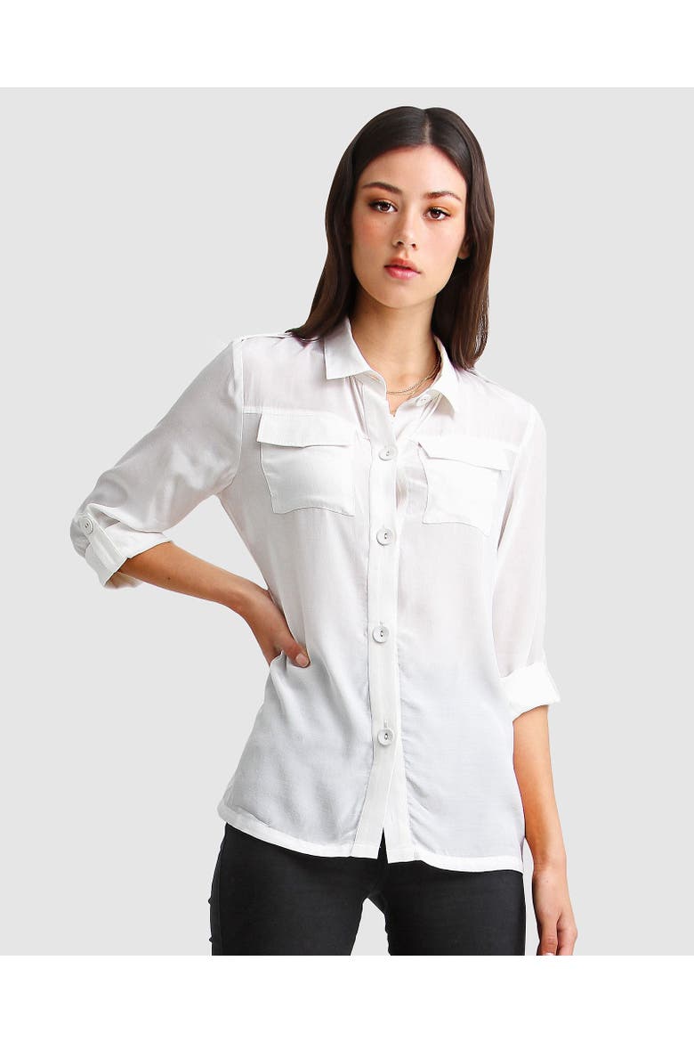 Eclipse Rolled Sleeve Blouse, Alternate, color, Cream